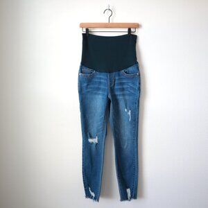 Indigo Poppy Distressed Maternity Jeans with Band | S (4-6)